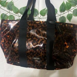 Anne Klein Brown Patterned Tote with Black Straps